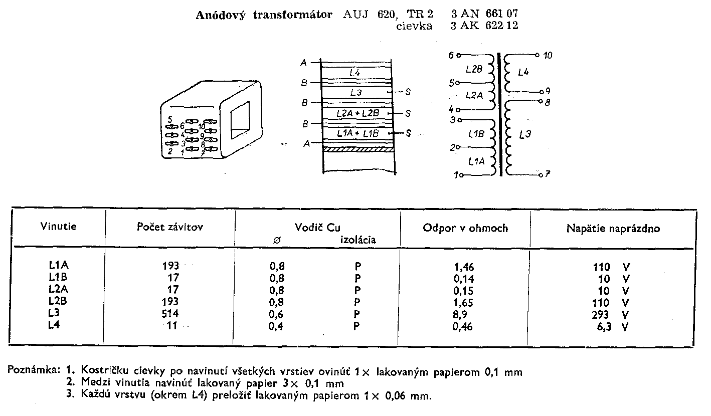 Navíjací predpis transformátora 3AN66107 (kliknutím sa zobrazí v plnom rozlíšení)