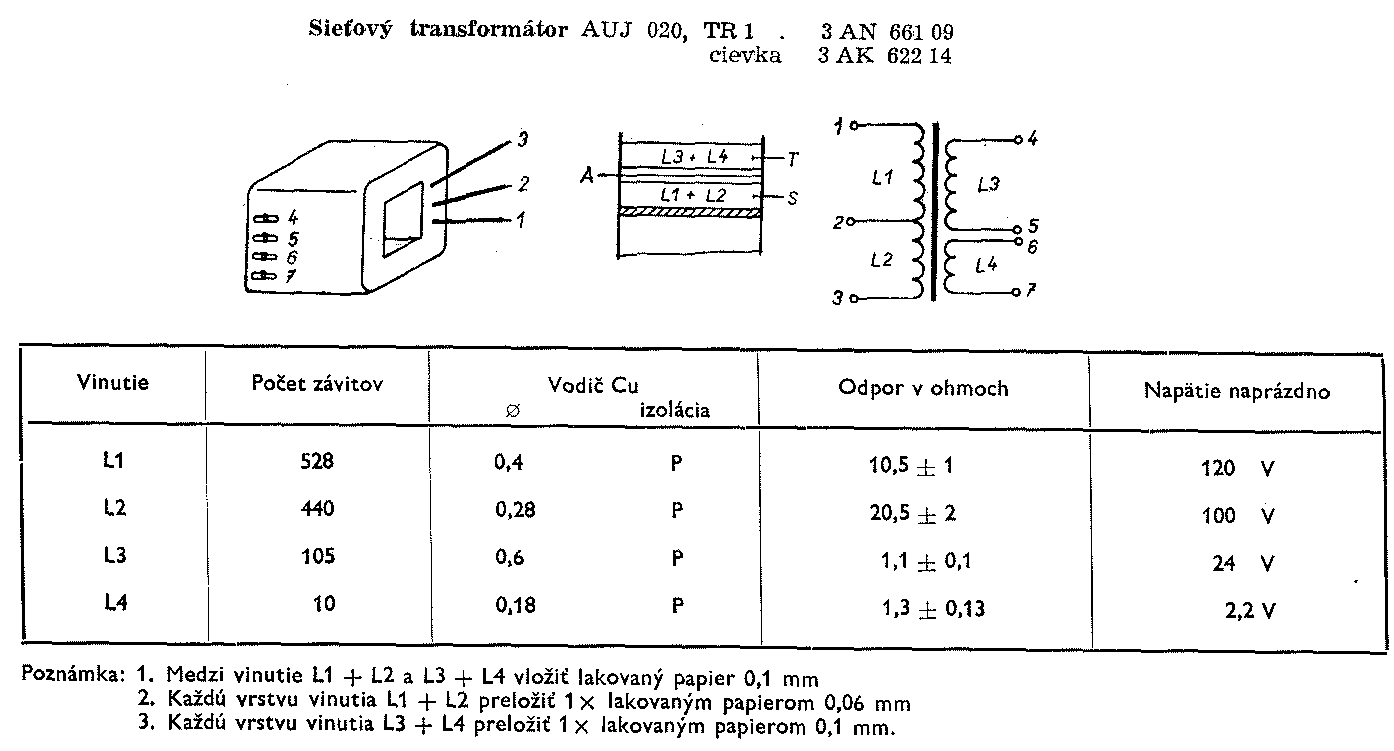 Navíjací predpis transformátora 3AN66109 (kliknutím sa zobrazí v plnom rozlíšení)