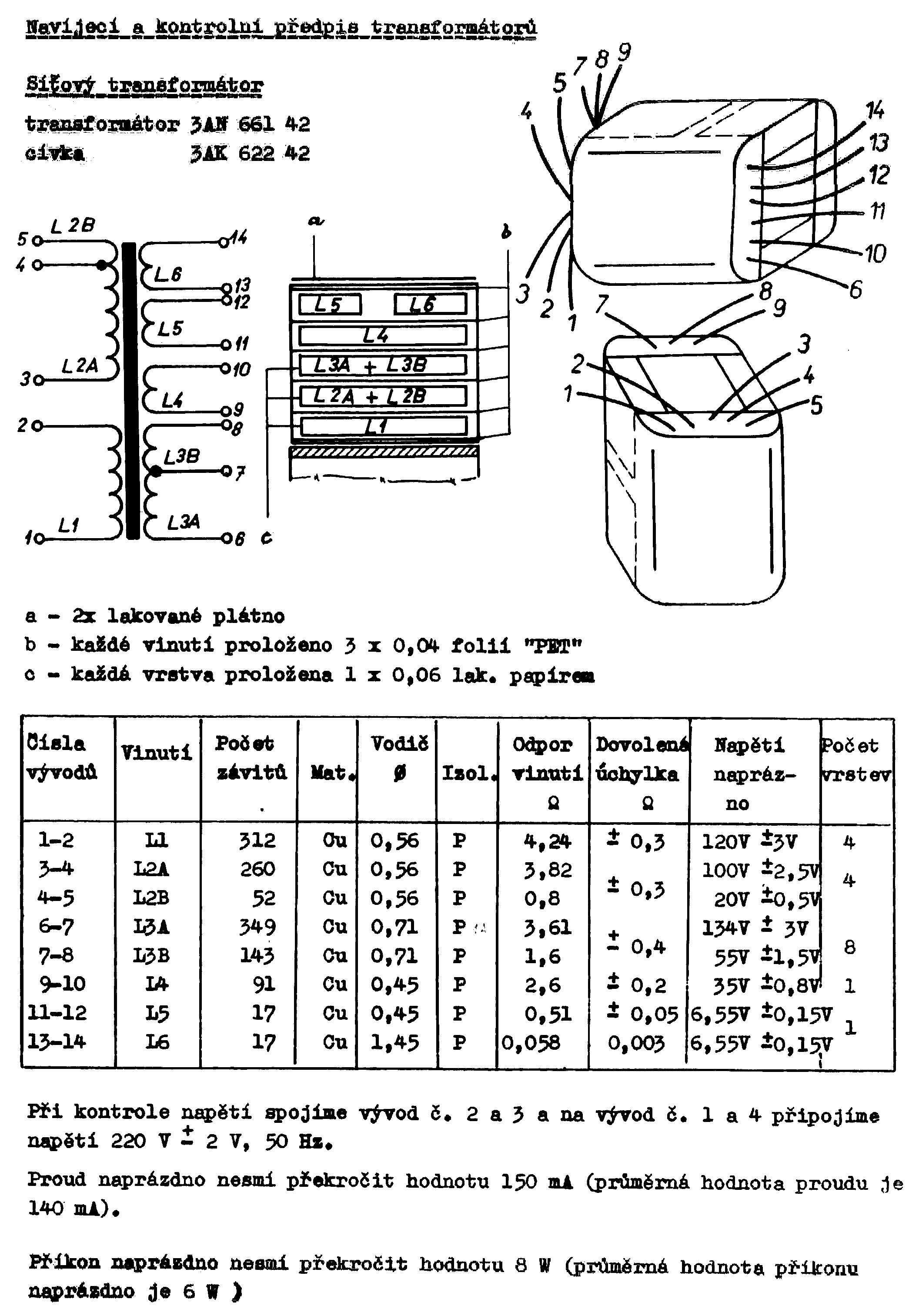 Navíjací predpis transformátora 3AN66142 (kliknutím sa zobrazí v plnom rozlíšení)