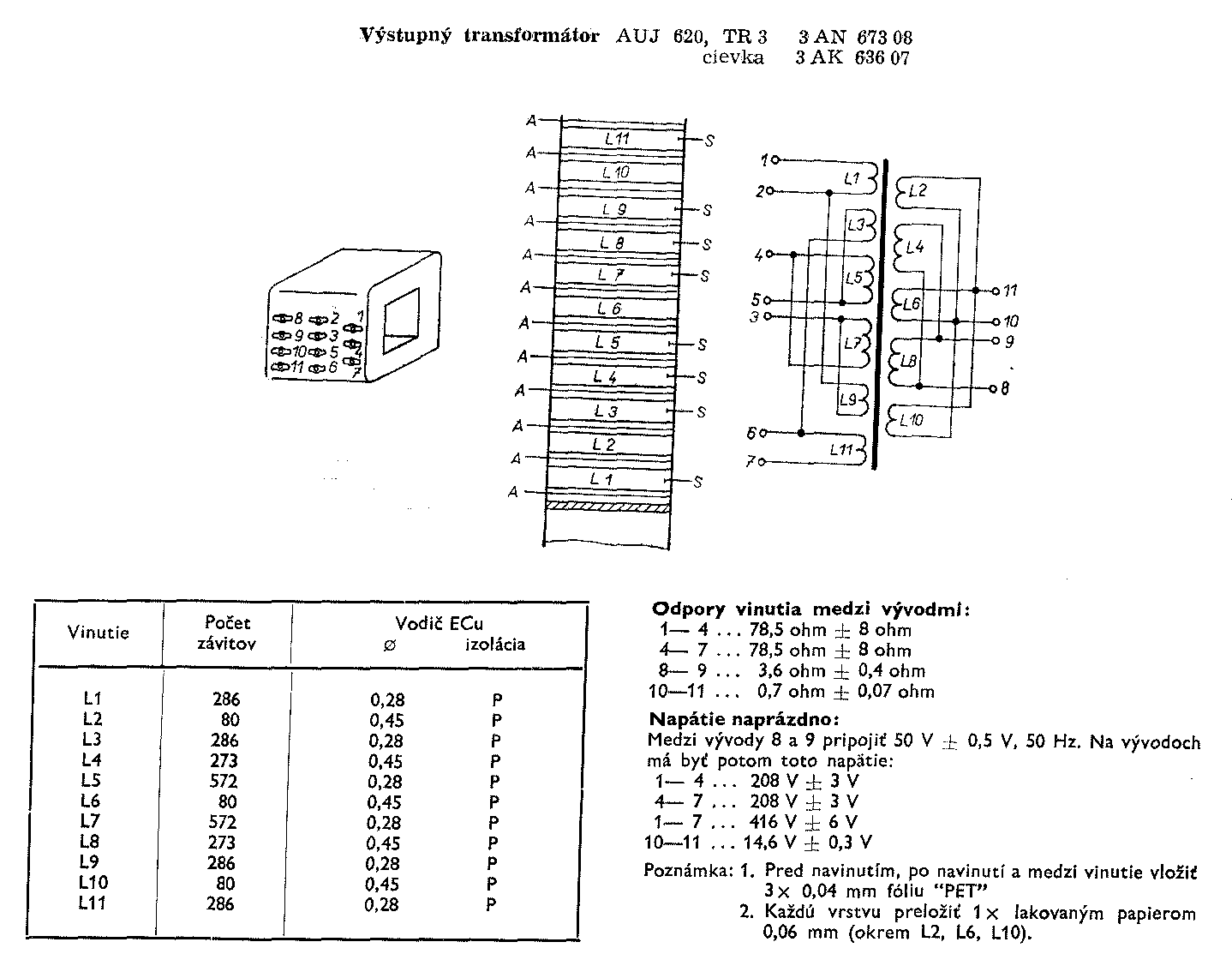 Navíjací predpis transformátora 3AN67308 (kliknutím sa zobrazí v plnom rozlíšení)